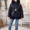 Mädchen Regenjacke mit weichem Fellfutter und Kapuze 5008 - Dunkelblau
