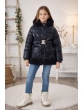 Girls' Waterproof Puffer Jacket with Soft Fur Lining and Hood 5008 - deep blue