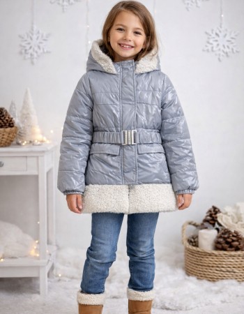 Mädchen Regenjacke mit weichem Fellfutter und Kapuze 5008 - Grau