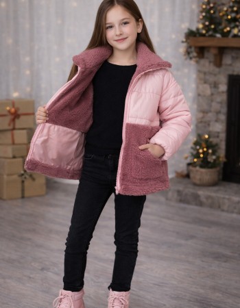 Girls' Winter Jacket with Faux Fur Detail 5011  - pink