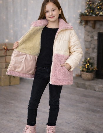 Mädchen Winterjacke mit Teddyfell-Besatz 5011  - Weiß