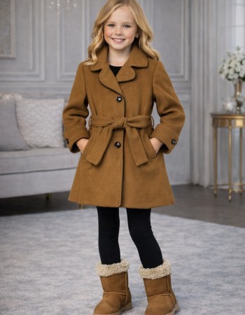 Girls' Woolen Trench Coat 5109  - brown