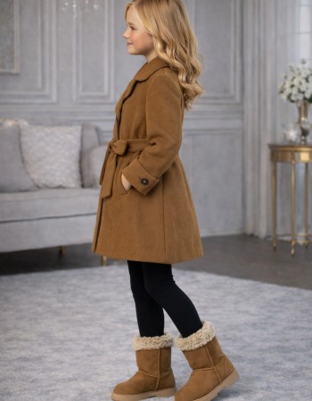 Girls' Woolen Trench Coat 5109  - brown