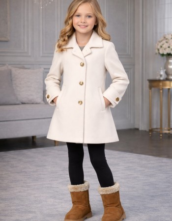 Girls' Woolen Trench Coat 5109  - ecru