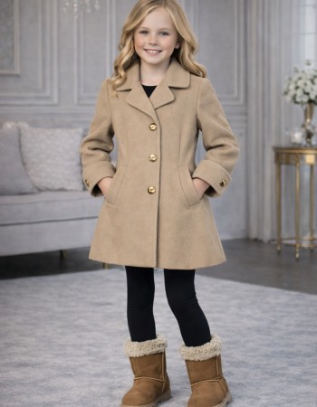Girls' Woolen Trench Coat 5109  - beige