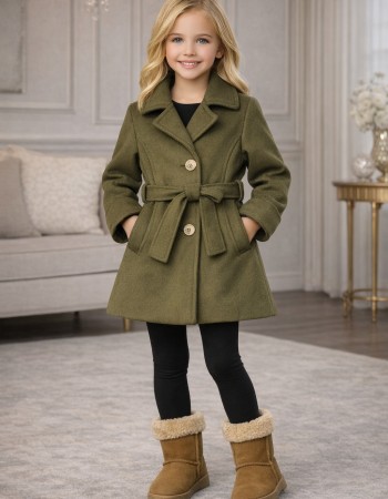 Girls' Woolen Trench Coat 5109  - khaki