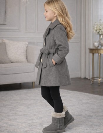 Girls' Woolen Trench Coat 5109  - gray