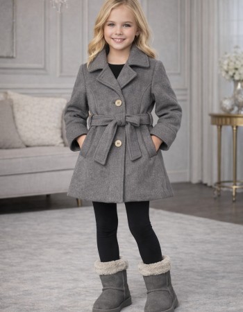 Girls' Woolen Trench Coat 5109  - gray