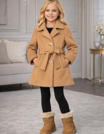 Mädchen-Trenchcoat aus Wollstoff 5109  - Cognac