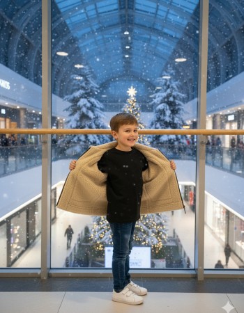 Klassische Kinderjacke mit Fellfutter 5117  - Braun