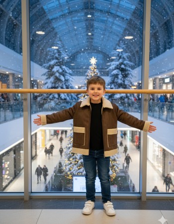 Klassische Kinderjacke mit Fellfutter 5117  - Braun