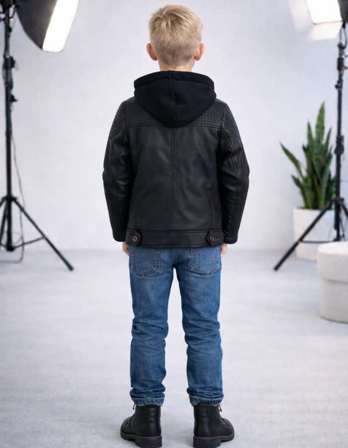 5118 جاكيت جلد مربعات - black
