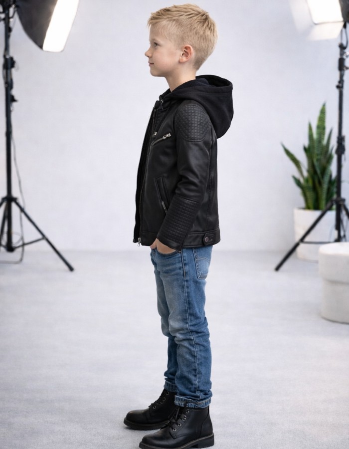 5118 جاكيت جلد مربعات - black