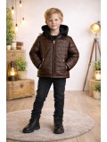 Jungen Steppjacke mit Fellfutter und Kapuze 5122  - Braun