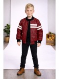 Boys' Leather Jacket with Fur Lining 5123  - burgundy