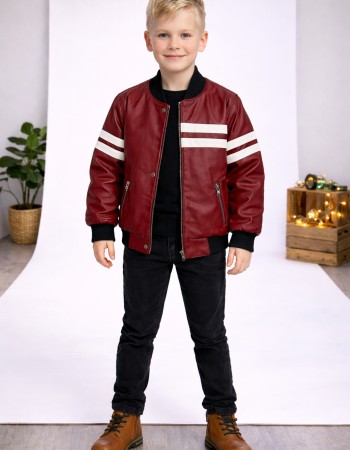 Boys' Leather Jacket with Fur Lining 5123  - burgundy
