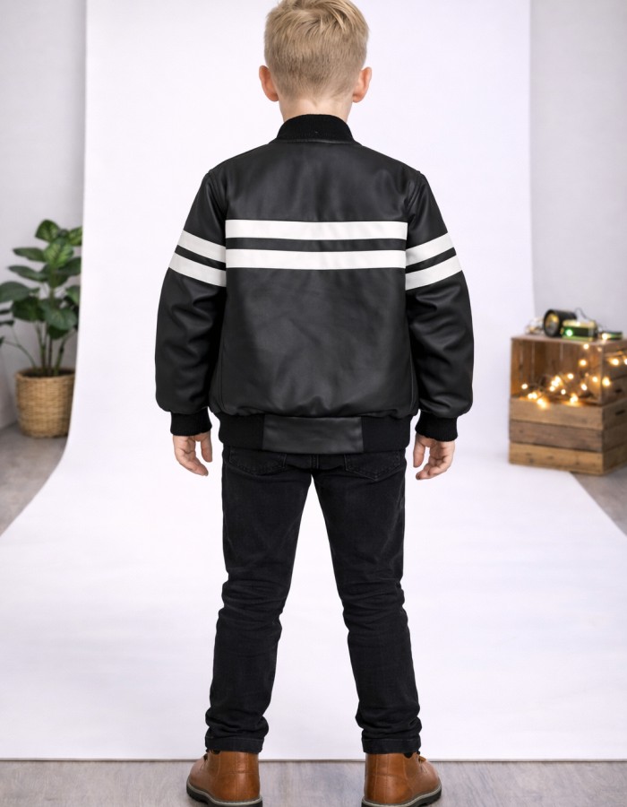 5123 جاكيت جلد خط ابيض  - black