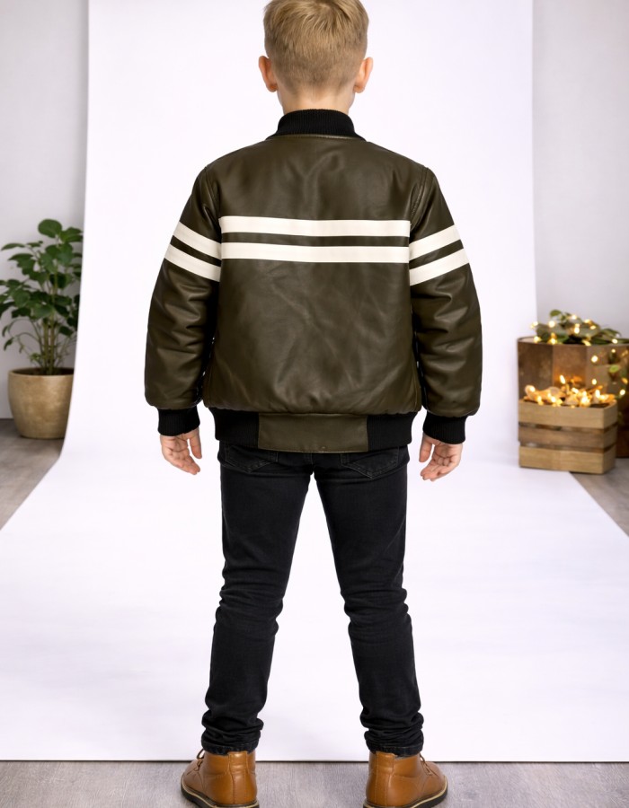 5123 جاكيت جلد خط ابيض  - Khaki