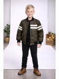 Boys' Leather Jacket with Fur Lining 5123  - khaki
