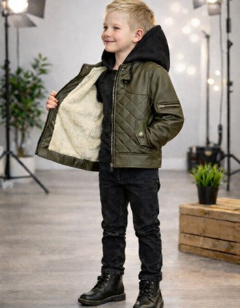 Boys' Fur-Lined Jacket with Hood 5124  - khaki