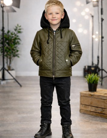 Boys' Fur-Lined Jacket with Hood 5124  - khaki