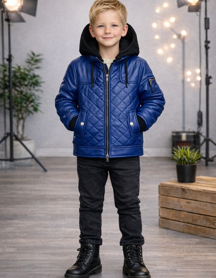 5124 جاكيت جلد مثلثات  - blue