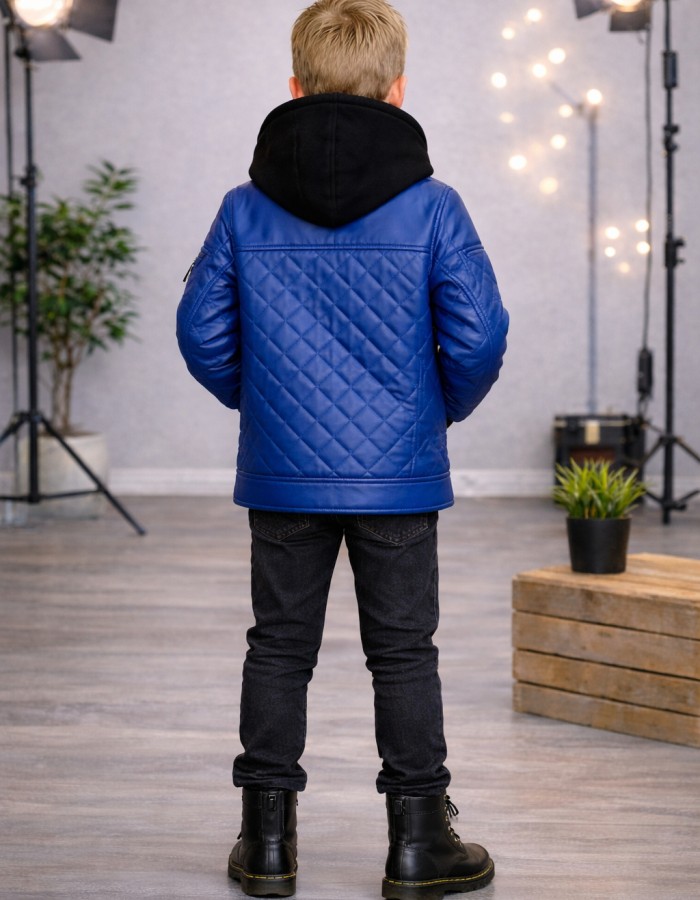 5124 جاكيت جلد مثلثات  - blue