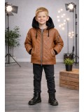 Boys' Fur-Lined Jacket with Hood 5124  - tan