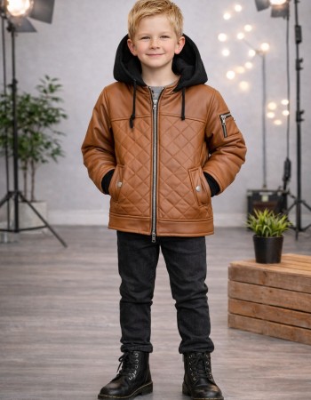 Boys' Fur-Lined Jacket with Hood 5124  - tan