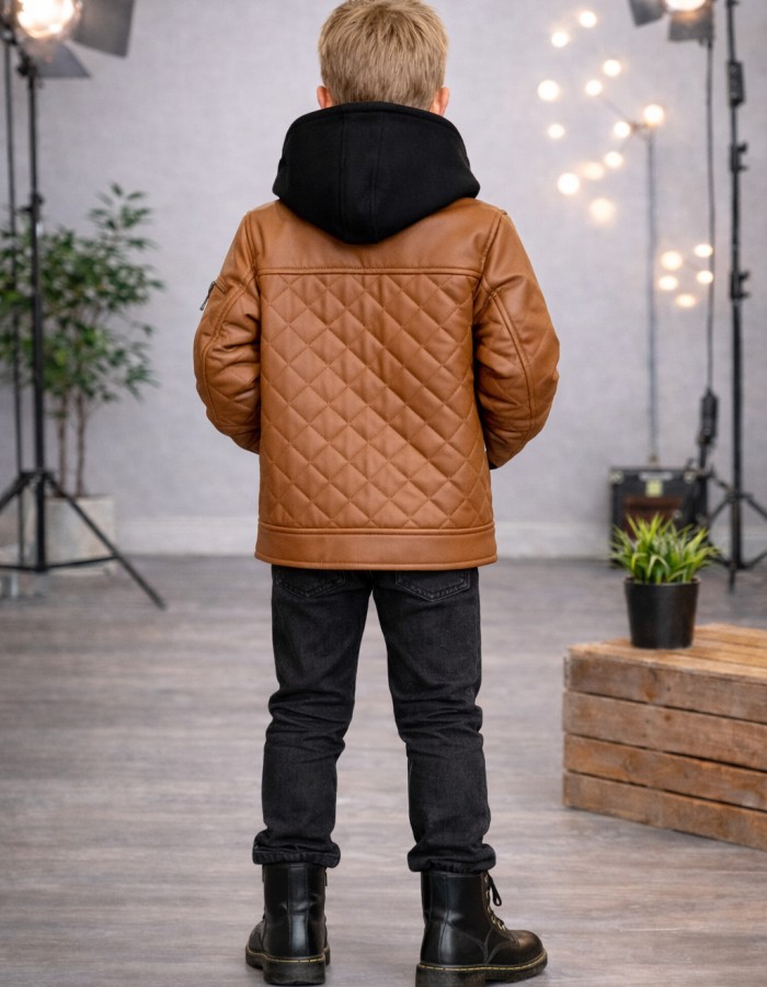 5124 جاكيت جلد مثلثات  - Cognac