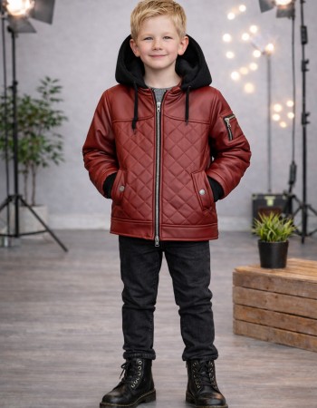 Boys' Fur-Lined Jacket with Hood 5124  - burgundy