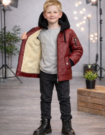 Boys' Fur-Lined Jacket with Hood 5124  - burgundy