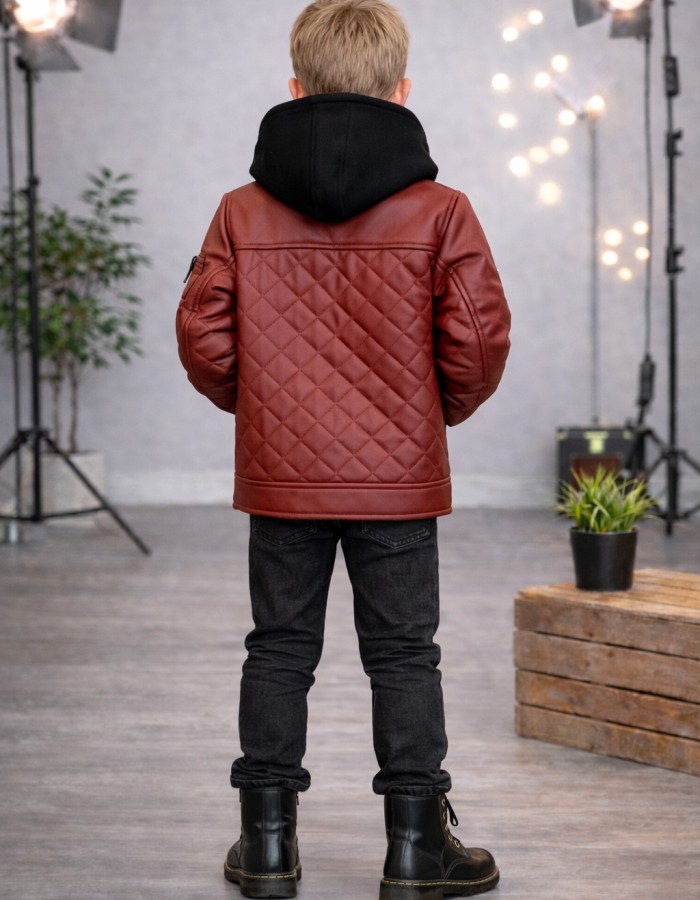 5124 جاكيت جلد مثلثات  - burgundy