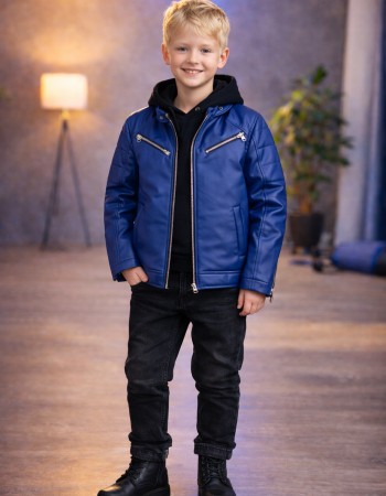 Boys' Leather Jacket with Fur Lining 5125  - blue