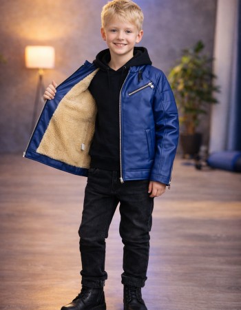 Boys' Leather Jacket with Fur Lining 5125  - blue