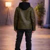 5125 جاكيت جلد صبياني  - khaki