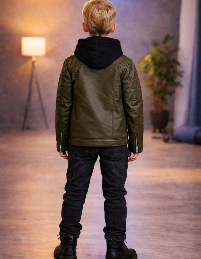 5125 جاكيت جلد صبياني  - khaki