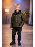 Boys' Leather Jacket with Fur Lining 5125  - khaki