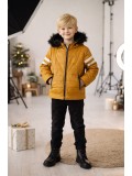 Jungen Lederjacke mit Fellfutter 5126  - Gelb