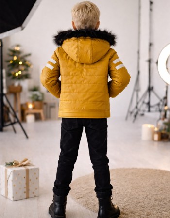 Jungen Lederjacke mit Fellfutter 5126  - Gelb