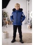 Jungen Lederjacke mit Fellfutter 5126  - Blau
