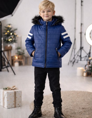 Jungen Lederjacke mit Fellfutter 5126  - Blau