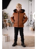 Jungen Lederjacke mit Fellfutter 5126  - Cognac