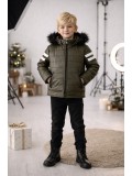 Jungen Lederjacke mit Fellfutter 5126  - Khaki