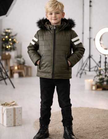 Jungen Lederjacke mit Fellfutter 5126  - Khaki