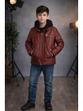 Jungen Lederjacke mit Fellfutter 5127  - Bordeaux