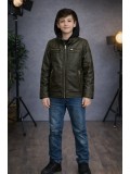 Jungen Lederjacke mit Fellfutter 5127  - Khaki