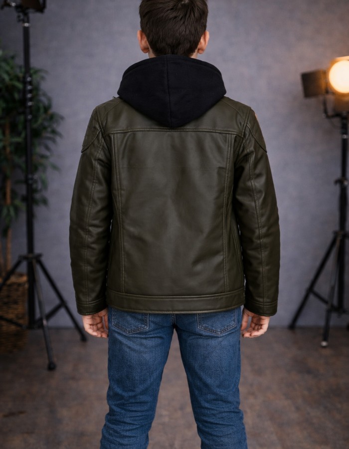 5127 جاكيت جلد صبياني  - khaki