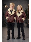 Unisex Kinder Lederjacke mit Fellfutter 5128  - Bordeaux