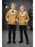 Unisex Kinder Lederjacke mit Fellfutter 5128  - Gelb